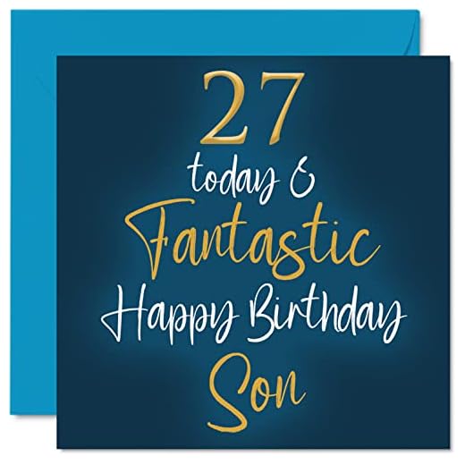 Fantásticas tarjetas de cumpleaños 27 para hijo, 27 hoy, fantásticas, tarjeta de cumpleaños para hijo de mamá o papá, 145 mmx145 mm, tarjetas de felicitación de cumpleaños para hijo