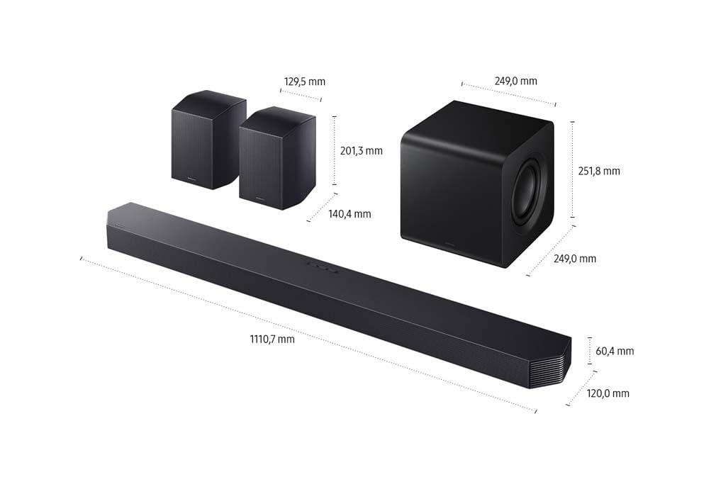 SAMSUNG HW-Q935GF Q-Series 9.1.4-Kanal-Soundbar für Fernseher, Kabelloser 6,5"-Subwoofer, 2.0.2-Kanal-Rücklautsprecher, Kabelloses Dolby Atmos und DTS:X, SpaceFit Sound Pro, Q-Symphony