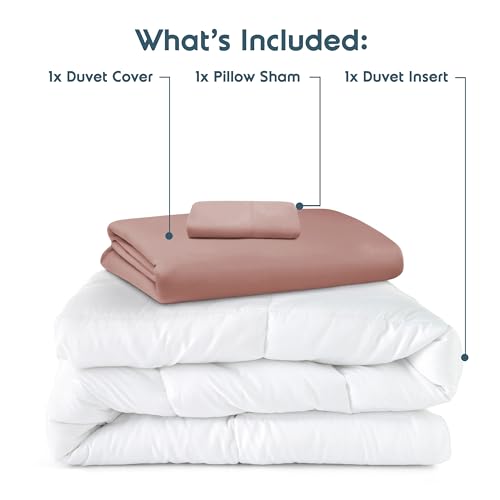 Nestl Twin Duvet Cover Set with Comforter Insert - Blush Pink 3 Piece 68x90 Duvet Cover & 1 Pillow Sham with White Quilted Down Alternative Comforter, Ultra Soft, All Season
