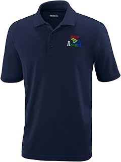 Performance Golf Tees South African Flag Embroidery Polyester Short Sleeves Polo Shirts for Men Navy Medium