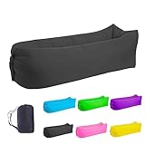 LONGJIN Inflatable Lounger Air Sofa Hammock, Inflatable Couch for Camping, Portable Waterproof Anti-Air Leaking Pouch Couch Air Chair for Outdoor, Beach, Hiking, Picnics, Music Festivals, Black
