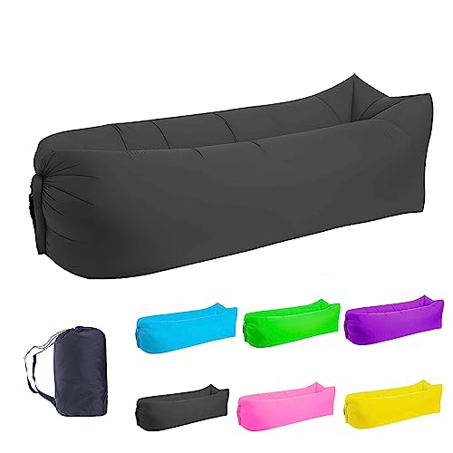 LONGJIN Inflatable Lounger Air Sofa Hammock, Inflatable Couch for Camping, Portable Waterproof Anti-Air Leaking Pouch Couch Air Chair for Outdoor, Beach, Hiking, Picnics, Music Festivals (Black)