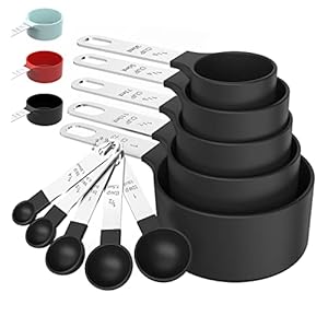 TILUCK Measuring Cups & Spoons Set, Stackable Cups and Spoons, Nesting Measure Cups with Stainless Steel Handle, Kitchen Gadgets for Cooking & Baking (5+5, black)