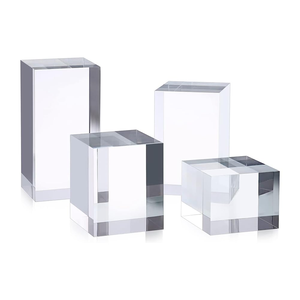 CTRLZS Polished Acrylic Photo Props Clear Cube Display Risers Stands 4Pcs, Square Transparent Solid Display Blocks