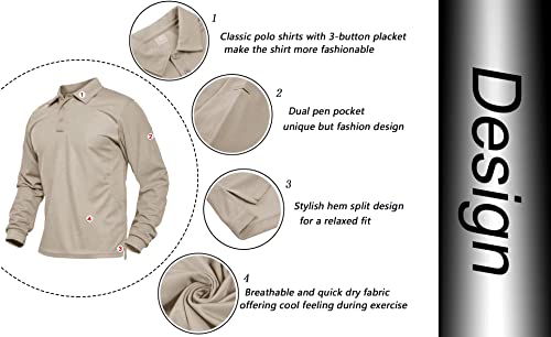 Biylaclesen Casual Polo Shirts For Men Hiking Polo Shirts For Men Camping T Shirt Outdoor Polo Shirt Golf Polo Shirt Khaki #TOP1