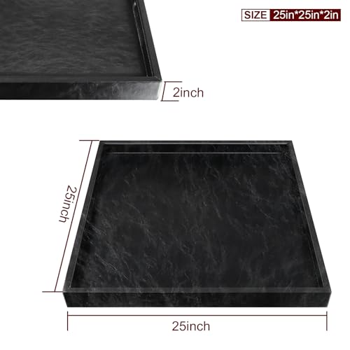 25 x 25 inches Leather Ottoman Serving Tray with Hole Handles, Square Large Modern Service Tray for Living Room, Coffee Table, Bed, Tea, Food, Butler Countertop, Kitchen, Dinner, Picnic (Black) by LNFUMS - Used condition - Image 7