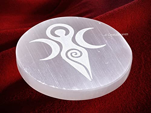 Image of Crystal Heaven Certified Selenite Crystal Charging Plate, 3 Inch Engraved Goddess Selenite Plate For Crystal Cleansing Re-Energy Work, Meditation And Pooja