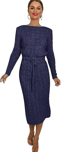 Image of Pretty Attitude Ladies Knitted midi Dress for Winters Women's Woolen Dress (as8, Navy, S/M), 8-10