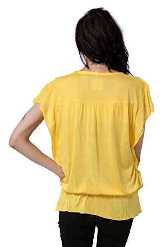 Image of Teemoods Women's Short Sleeve Blouson Top - Round Neck, Elastic Waist, Loose Fit Viscose Summer Top for Women