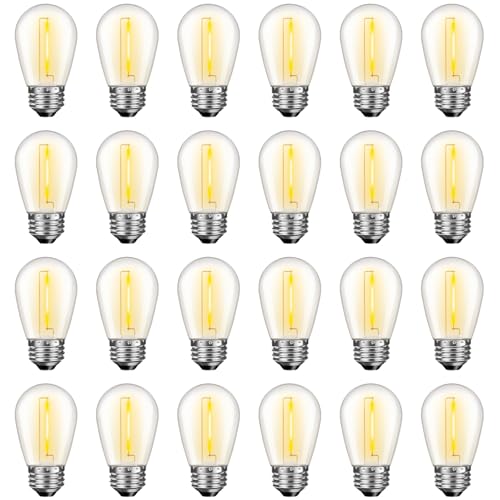 GvvooHome 24 Pack LED S14 Replacement Light Bulbs, Waterproof 1W Vintage Edison Bulbs for Outdoor Patio Backyard String Lights, Dimmable, E26 Regular Medium Screw Base, 2200K Warm White by GvvooHome - Used condition - CA$24.32