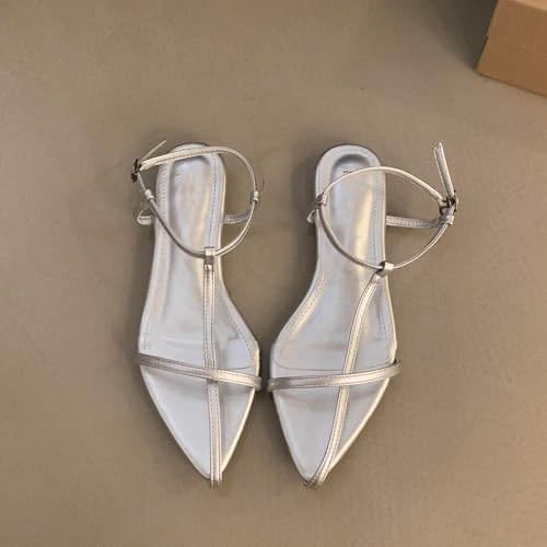 N.N.G Women Flat Sandals Silver Size 10 Dressy Srtappy Slingback Mules Cute Evening Vegan Leather Gladiator Designer Pretty Casual Pointed Open Toe by N.N.G - Used condition - Image 7