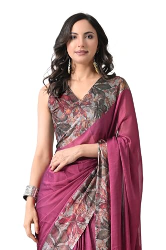 Image of MIRCHI FASHION Women Saree Floral Printed Chiffon | Breathable Lightweight Summer Sari for Office and Daily Use with Unstitched Blouse (Available in 20 Styles)