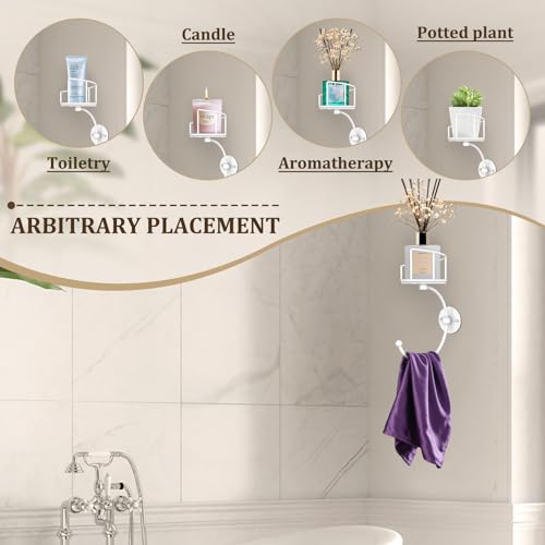 Simple Hand Towel Holder with Candle Holder for Wall, Metal Towel Hook for Bathroom Wall, Rustic Towel Ring, Sturdy Wall Mounted Hanger for Bathroom, Kitchen, Entryway (White)