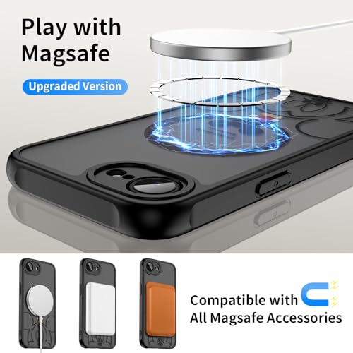 Lastma Case for iPhone 17e/Case for iPhone 16e [Compatible with MagSafe], Cute Design Magnetic Black Translucent Frosted Matte Soft TPU Bumper Hard Back Protective Case with Camera Protection - B-Mic by Lastma - Image 4