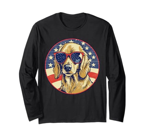 Golden Retriever t Golden Retriever Regalo Bandera de Estados Unidos Manga Larga
