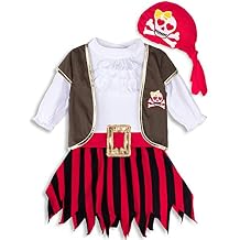 COSLAND 5pc Baby and Toddler Girls Pirate Costume, Cotton, Halloween Outfit, 3 Months-4T