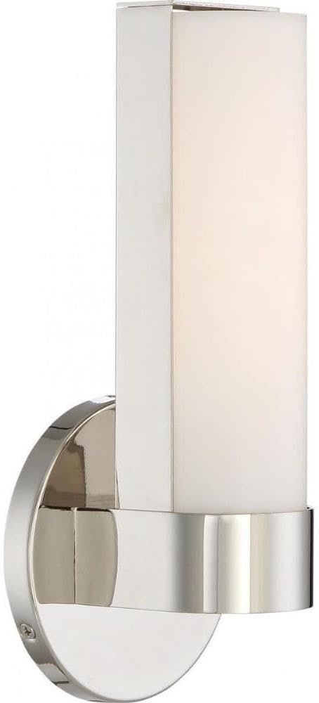 Nuvo Lighting 62/723 Bond 1 Light 13W LED Module (included) 1,040 Lumens Vanity and Wall with White Acrylic Lens, Polished Nickel