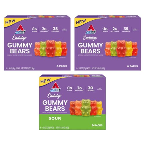 Atkins Endulge Gummy Bears Variety Pack, Low Sugar, Keto Friendly Candy, 18 Pack (12 Sweet Gummy...