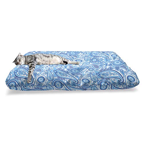 Ambesonne Blue Paisley Pet Bed, Rhythmic Buta Elements With Floral Ornaments Illustration Print, Chew Resistant Pad For Dogs And Cats Cushion With Removable Cover, 24" X 39", Cobalt Blue Azure Blue #TOP1