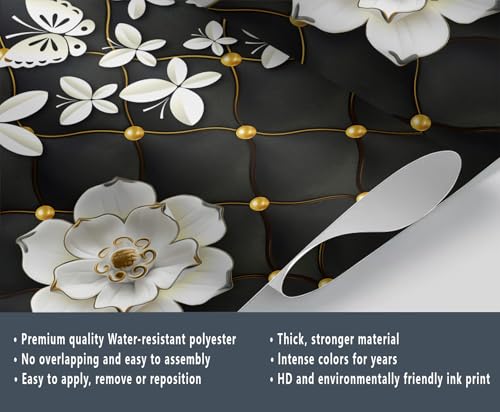 Papier peint mural floral 3D créez un salon lumineux avec papillon blanc