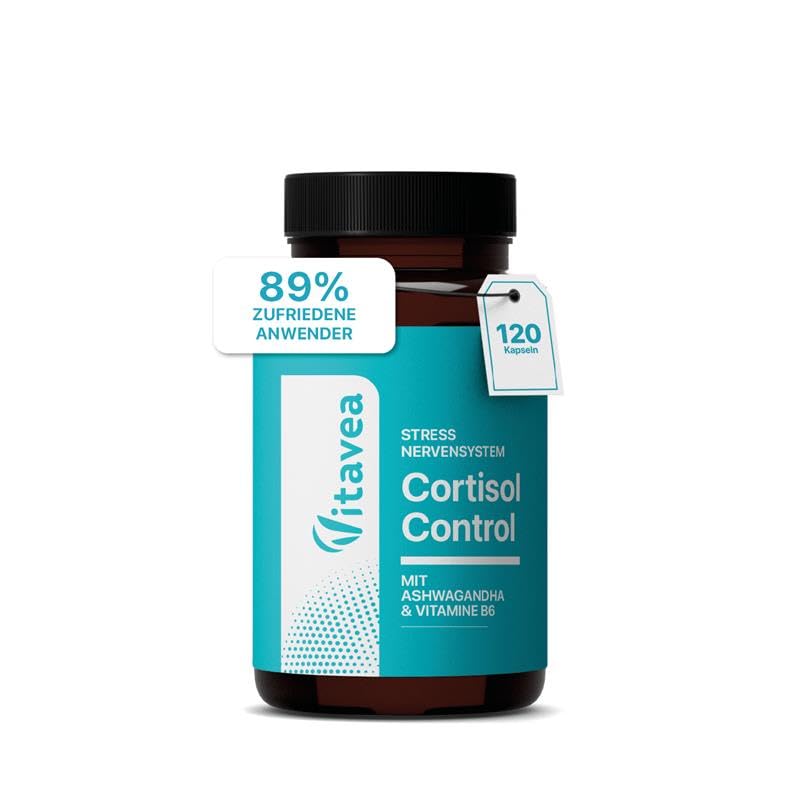 Cortisol Control - Pflanzenextrakte & Vitamine für Nerven Energie und hormonelles Gleichgewicht - 120 Kapseln - Vegan - Laborgeprüft Ohne Zusatzstoffe - Vitavea