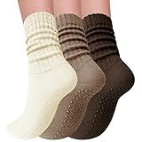Elapse Space 3 pares de calcetines de pilates con empuñaduras para mujer, Talla única