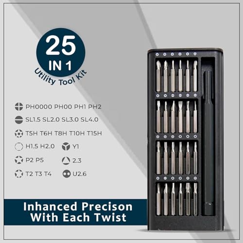 Image of Peace Tech 25 in 1 Small Mini Magnetic Precision Screwdriver Bits Set, Eyeglasses, Computer, Electronic, Watch Repair Kit with Phillips and Star Tiny Screw Driver Home Kit (Plastic Pen)