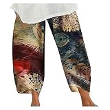 Les Femmes Pants de Jambe Taille Lady décontracté élastique Grand Pantalon d'impression Fleurs Fourmis (Wine, XXL)