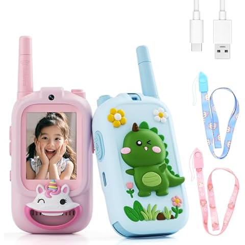 Video Walkie Talkies for Kids – Kids Walkie Talkies 2 Pack with Cute Silicone Cover, Voice Changer, 1000FT Range, Fun Indoor Outdoor Toys – Birthday for Boys and Girls Ages 3-10 Cover