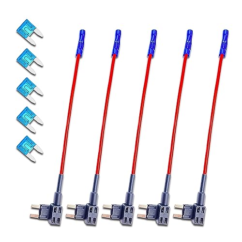 ZKFAR Pack-5 TAP Adapter Mini ATM ATO Blade Fuse Holder, 12V Car Add-a-Circuit Fuse, with 4 x 15A Inserts, for Cars Trucks Boats (Black)
