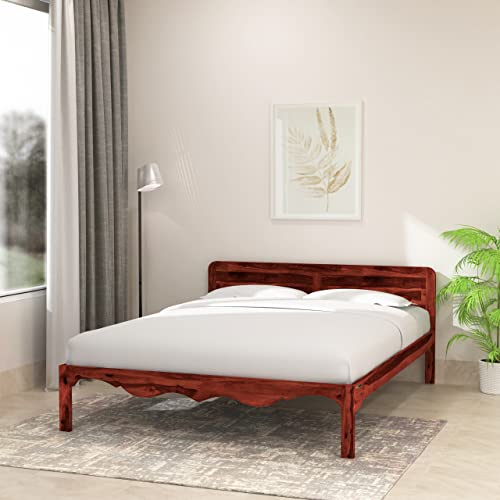 Image of STRATA FURNITURE Solid Sheesham Wood Mehraab Queen Size Bed Without Storage | Palang Cots Wooden Double Beds with Headboard | Ideal Furniture for Living Room Bedroom (Honey Finish)