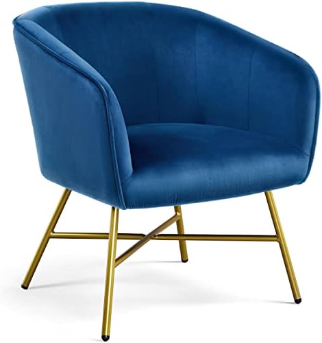 Yaheetech Accent Chair, Modern Velvet Living Room Chair with Mental Legs and Soft Padded, Comfy Side Chair for Bedroom/Office/Study/Waiting Room, Dark Blue