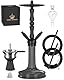 NOBLE HOOKAH 77cm Shisha Set 2 Schläuche aus Aluminiumrohr mit 2 Anschlüssen und komplettem Shisha Zubehör - Shisha Kopf, schöne Glasvase, Melassefänger, 2 Schläuche und Griff (Schwarz)