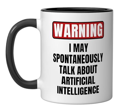 Warning I May Spontaneously Talk About AI Ceramic Mug, Black/White by Funny Warning Sign Quotes Artificial Intelligence - Used condition - US$8.36
