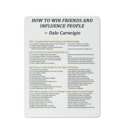 How To Win Friends And Influence People Metal Sign, Dale Carnegie Principles Aluminum Wall Poster, Motivational Self Improvement Office Decor40x30cm