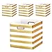 BAIST Fabric Storage Cubes,Fancy Big Collapsible Linen Bed Drawer Storage Baskets Bins Organizers for Playroom Books Toys School Days 4-Pack,White Stripe