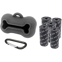 5 Rolls Portable Silicone Bone Shape Dog Poop Bags with Dispenser - Plastic Dog Pooper Scoopers & Bags for Outdoor Leash Travel