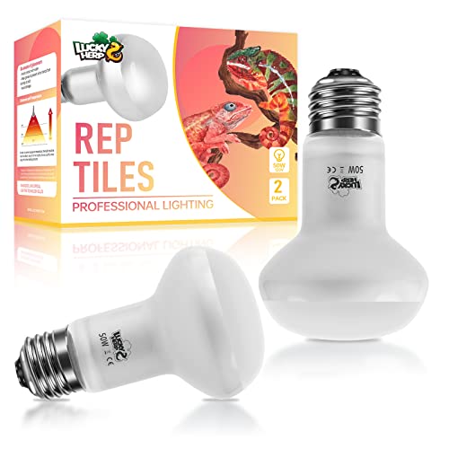 LUCKY HERP Intense Heat Lamp Bulbs for Reptiles 50W 2 Pack UVA Daylight Reptile Heat Lamp Reptile Basking Heat Light Bulb for Amphibian Tortoise Bearded Dragon Lizard Turtle Snake Heating Use