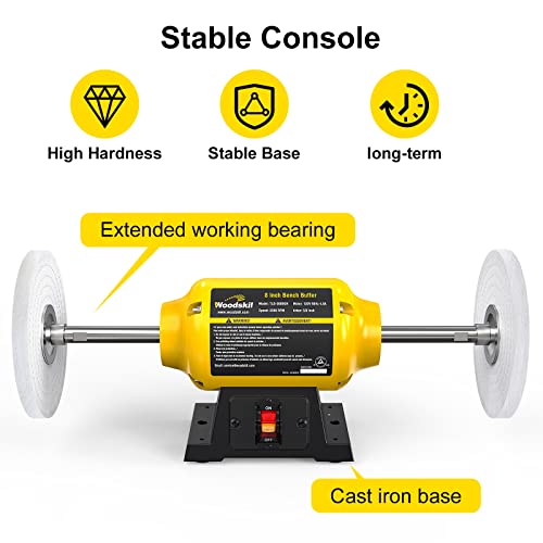 Woodskil Bench Buffer Polisher 4.8A 8-Inch Polishing Machine 3600Rpm With Cotton Wheels And Fiber Wheels For Buffing Metal, Jewelry, Wood, Jade, And Plastic Parts #TOP3