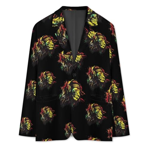 Rasta Reggae Music Jamaican Lion Men's Suit Jacket 2 Button Lapel Blazers Business Coat Tuxedo for Wedding Dinner3