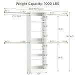 W1 Closet System, 3.5FT-7.7FT Closet Organizer System with 4 Chrome-Plated Telescopic Rods & 6 Adjustable Shelves, Custom Wood Walk-In Closet Wall-Mounted Clothing Rack, White - Image 3