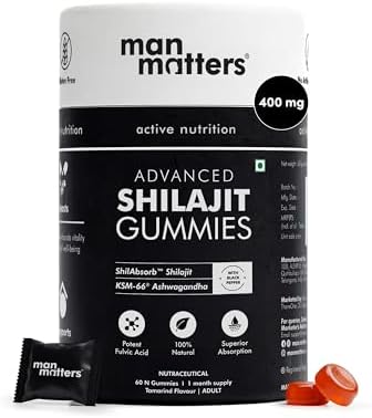Man Matters Pure Shilajit/Shilajeet Gummies Advanced with Lab-Tested Fulvic Acid & KSM 66 Ashwagandha | Boosts Fitness, Improves Energy Levels & Helps Manage Stress | Pack of 60