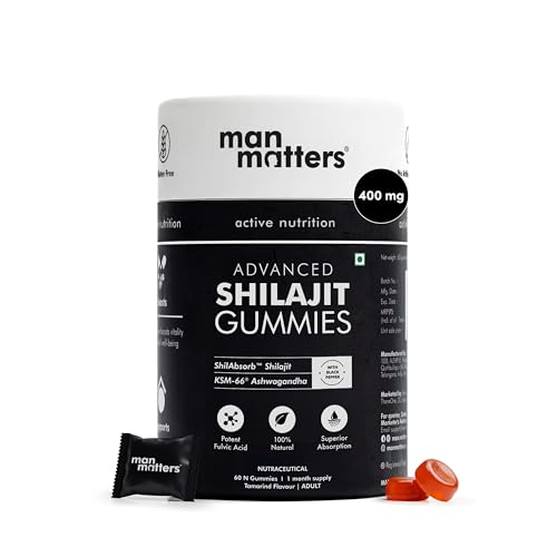 Man Matters Advanced Pure Shilajit Gummies I No Added Sugar I KSM-66 Ashwagandha, Gokshura| 75%+ Fulvic Acid & 85+ Trace Minerals I Non-GMO I Lab Tested I 100% Natural I 60 Gummy | 400mg per 2 gummies