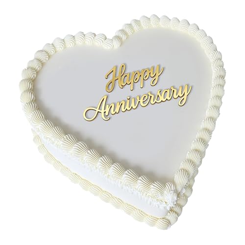 Happy Anniversary Cake Topper Gold Acrylic Flat Cake Decoration for Wedding Anniversary Party Romantic Heart Cake Decor for Couples Elegant Script Dessert Topper (golden)