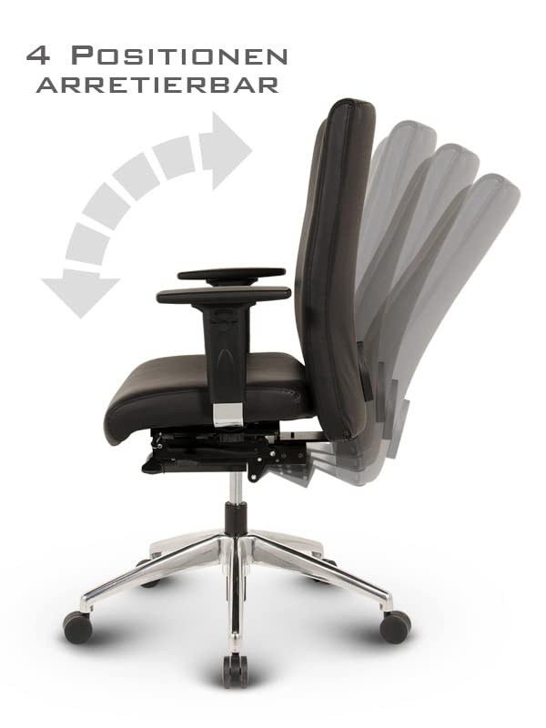 VERSEE Ergonomischer Echt-Leder Bürostuhl Konferenzstuhl Terox in Schwarz - Für Büro und Home-Office - Belastbar bis 150kg