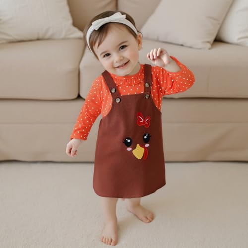 3-7T Toddler Thanksgiving Outfit Girl Long Sleeve Ruffles Shirts and Turkey Suspender Skirt Girls Fall Dress2