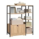 WOLTU Bücherregal, Standregal, Bücherschrank mit Türen, für Wohnzimmer Schlafzimmer Küche, Industrial, Metallrahmen, 80x97x35 cm, schwarz+helle Eiche, RGB08hei