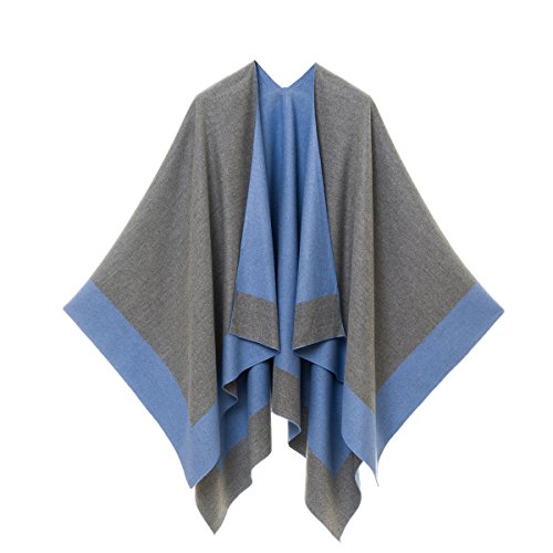 MELIFLUOS DESIGNED IN SPAIN Women's Shawl Wrap Poncho Ruana Cape Cardigan Sweater Open Front for Fall Winter (PC02-6D)