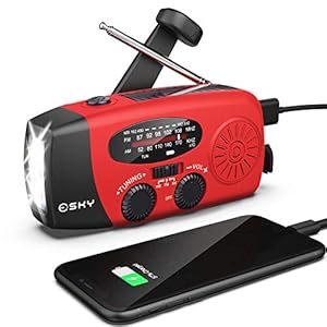 Emergency Hand Crank Radio with 3 LED Flashlight, Esky AM/FM/NOAA Portable Weather Radio with Power Bank Cell Phone…