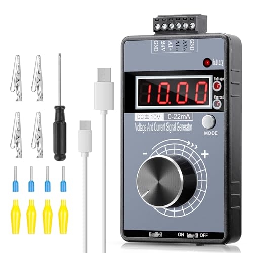 Riiai DC 0-10V 0/4-20mA Current Voltage Signal Generator, Built-in Battery Power Supply Interface Analog Simulator, Adjustable 4-Digit Display, for PLC, Panel Debugging, Device Testing